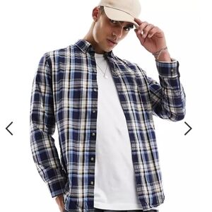 Men's Blue Plaid Shirt By Selected Homme Size Small Nwt Paid $90+Tx